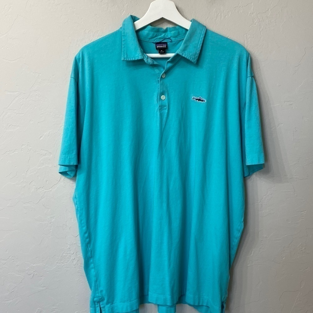 Patagonia organic cotton blue/ green polo shirt size xl.